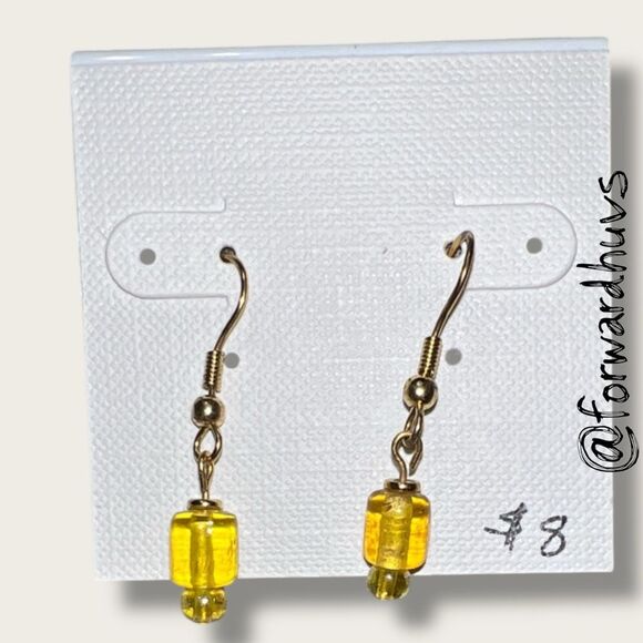 Bundle Sale 3 for $15 | Hand Crafted Yellow Glass Bead Earrings - Picture 1 of 6